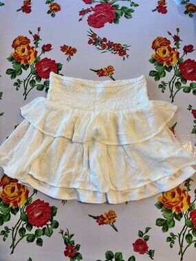 Altar'd State White Tiered Ruffle Mini Skirt Size Small